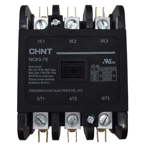 [NCK3-75A/3-110V] NCK3-75A/3-110V — CONTACTOR PARA AIRE ACONDICIONADO 3X75A-110VCA DE BOBINA